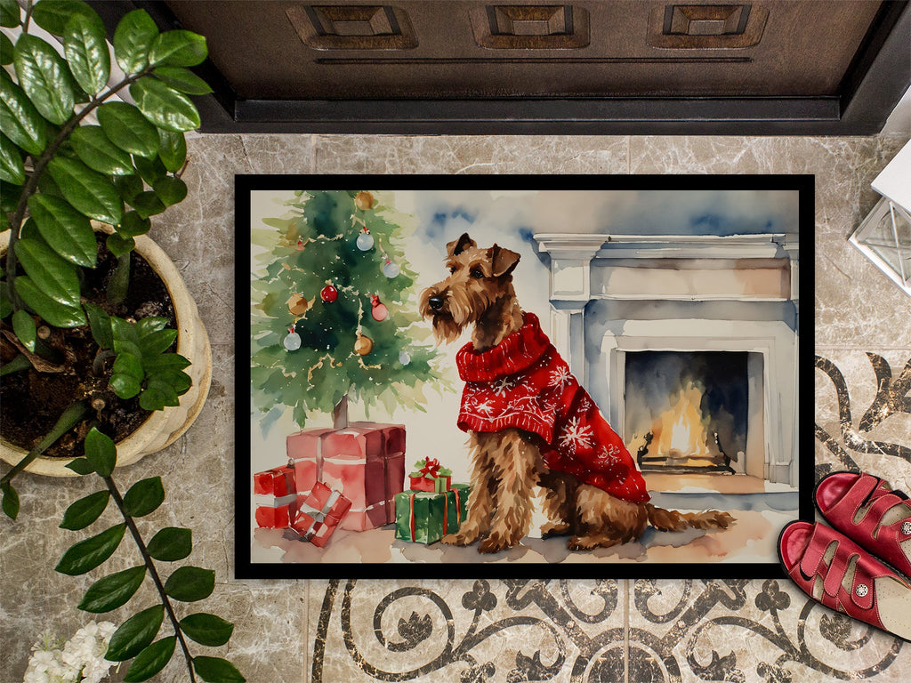 Irish Terrier Cozy Christmas Doormat Indoor Outdoor 18H X 27W Front Door Mat Rugs for Entryway, Non Slip Washable