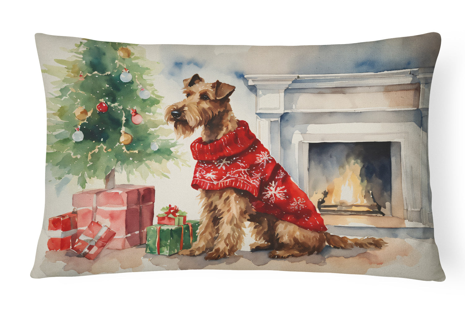 Irish Terrier Cozy Christmas Decorative Throw Pillow 12x16 Indoor Outdoor Accent Cushion, Fabric Cover with Insert for Sofa, Bed, Porch & Living Room