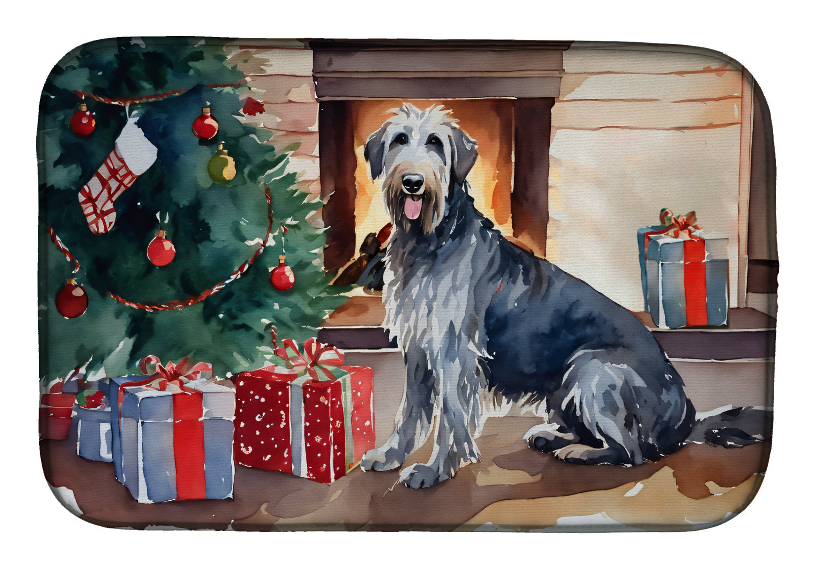 Irish Wolfhound Cozy Christmas Dish Drying Mat Absorbent Dish Drying Mat Pad for Kitchen Counter Dish Drainer Mat for Countertop, 14 x 21", Multicolor