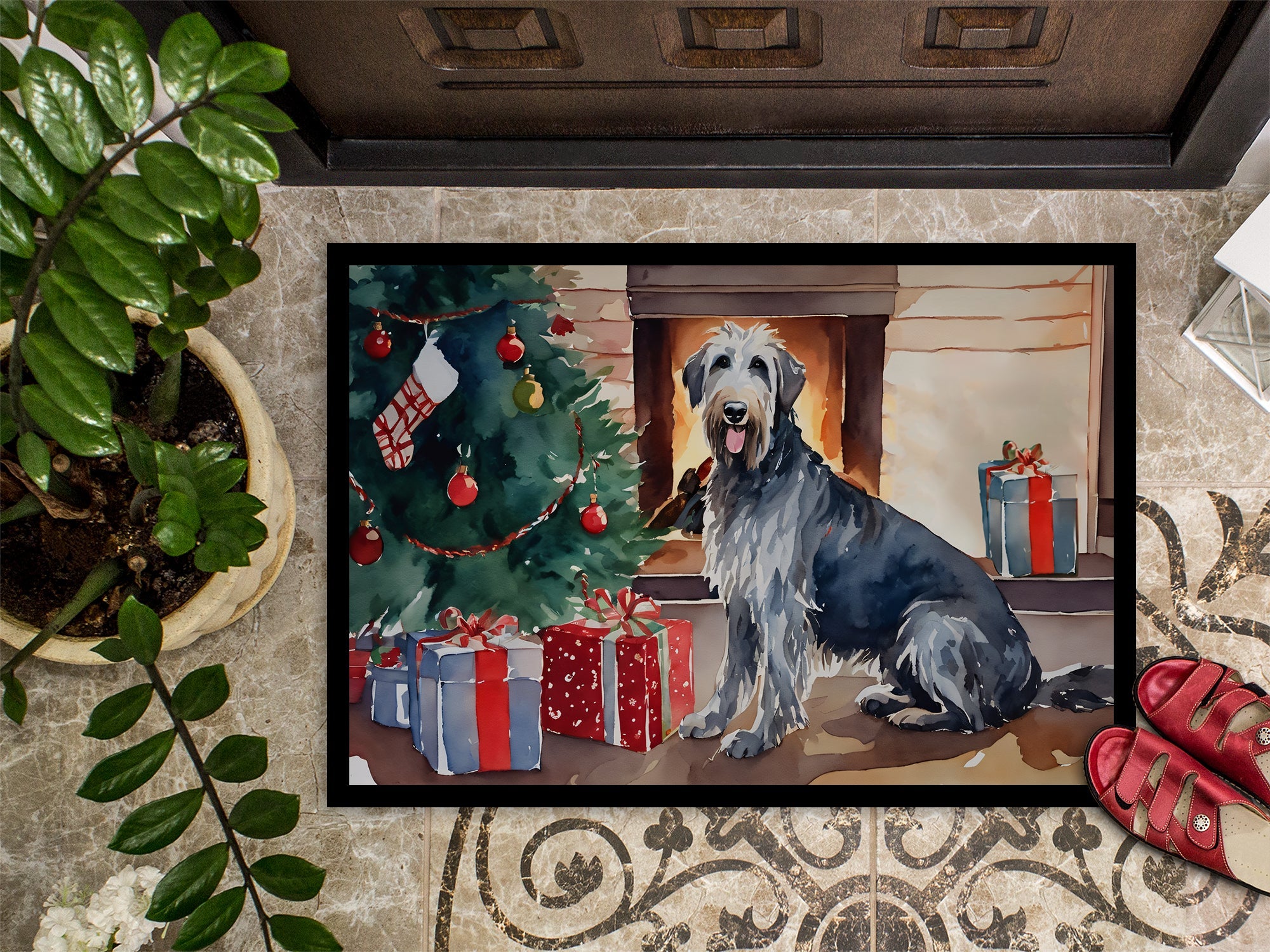 Irish Wolfhound Cozy Christmas Doormat Indoor Outdoor 24H X 36W Front Door Mat Rugs for Entryway, Non Slip Washable Low Pile,