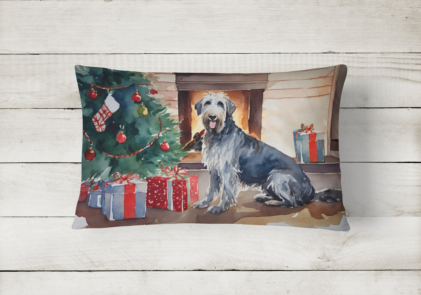 Irish Wolfhound Cozy Christmas Decorative Throw Pillow 12x16 Indoor Outdoor Accent Cushion, Fabric Cover with Insert for Sofa, Bed, Porch & Living Room