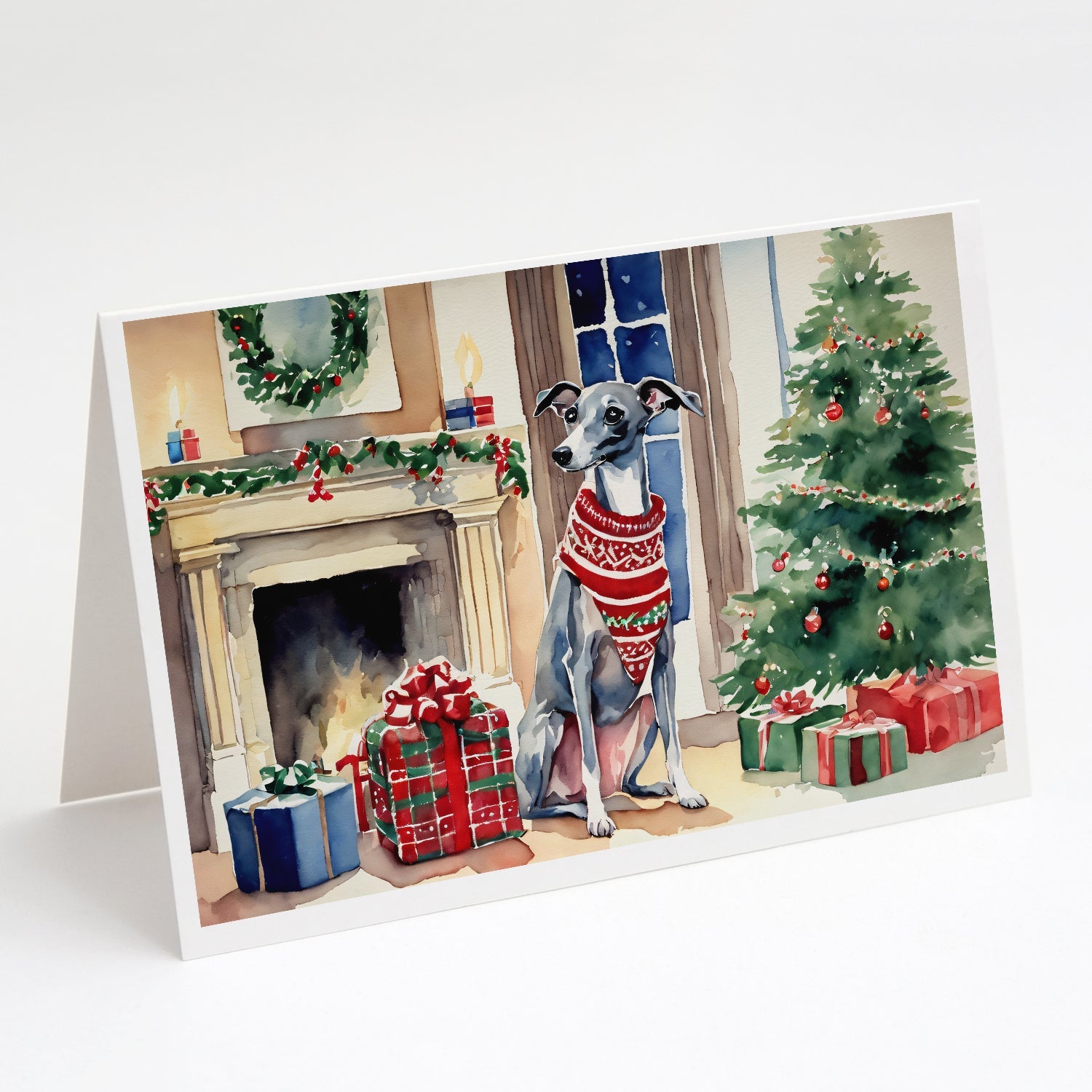 Italian Greyhound Cozy Christmas Greeting Cards Pack of 8 Blank Cards with Envelopes Whimsical A7 Size 5x7