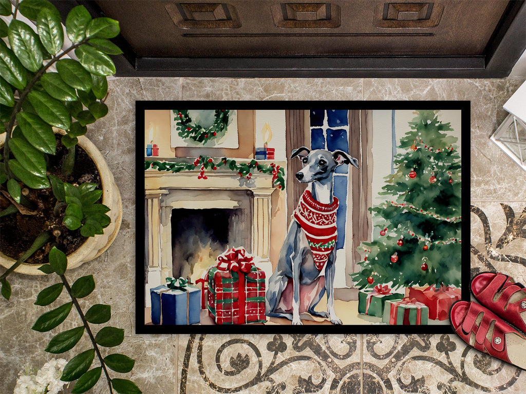 Italian Greyhound Cozy Christmas Doormat Indoor Outdoor 24H X 36W Front Door Mat Rugs for Entryway, Non Slip Washable Low Pile,