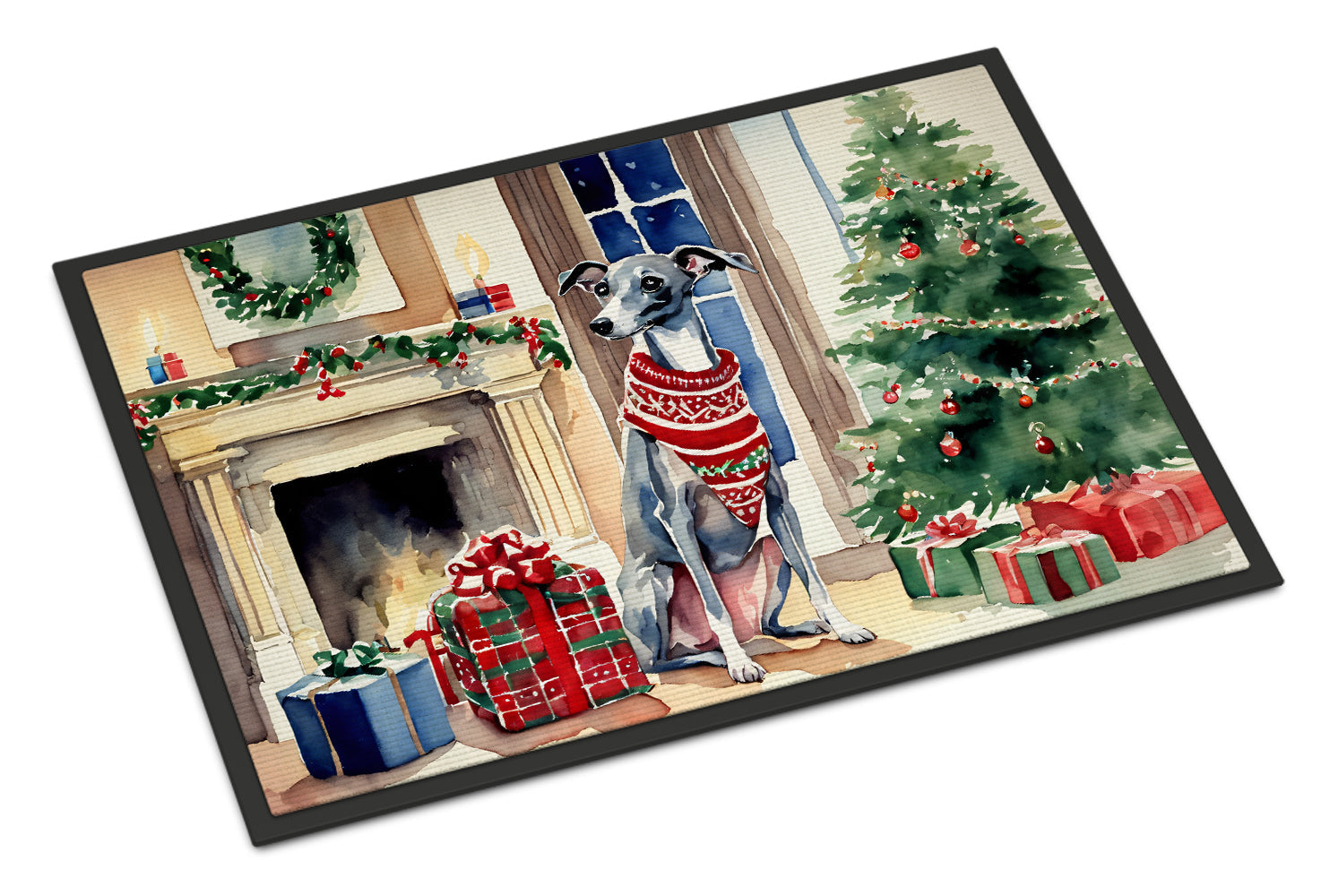 Italian Greyhound Cozy Christmas Doormat Indoor Outdoor 18H X 27W Front Door Mat Rugs for Entryway, Non Slip Washable
