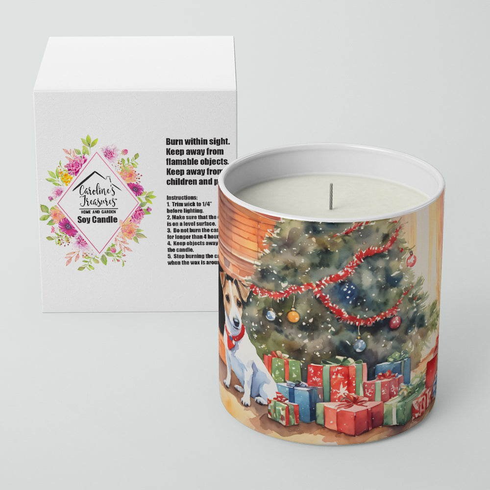 Jack Russell Terrier Cozy Christmas Decorative Soy Candle Nature Soy Wax Essential Oil Home Decor Ideal for Bedroom Kitchen Bath Office Gift, 10 oz
