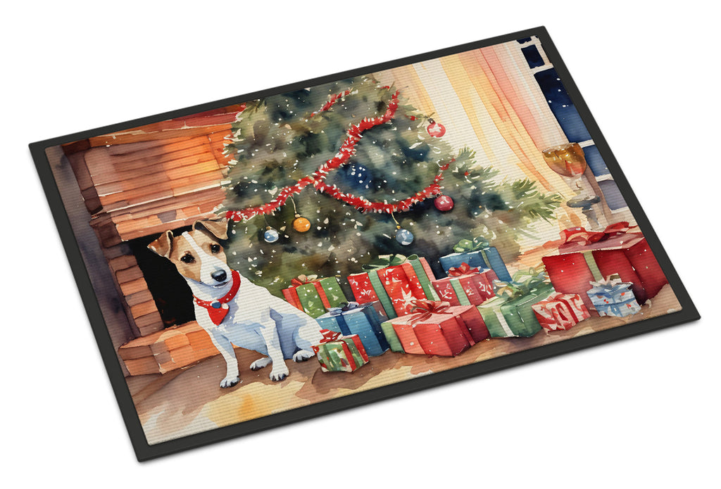 Jack Russell Terrier Cozy Christmas Doormat Indoor Outdoor 24H X 36W Front Door Mat Rugs for Entryway, Non Slip Washable Low Pile,