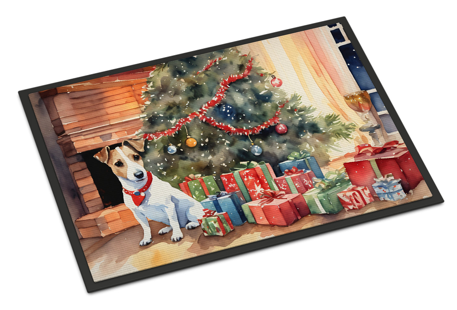 Jack Russell Terrier Cozy Christmas Doormat Indoor Outdoor 24H X 36W Front Door Mat Rugs for Entryway, Non Slip Washable Low Pile,