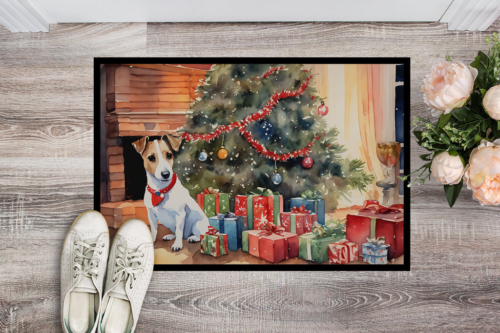 Jack Russell Terrier Cozy Christmas Doormat Indoor Outdoor 24H X 36W Front Door Mat Rugs for Entryway, Non Slip Washable Low Pile,