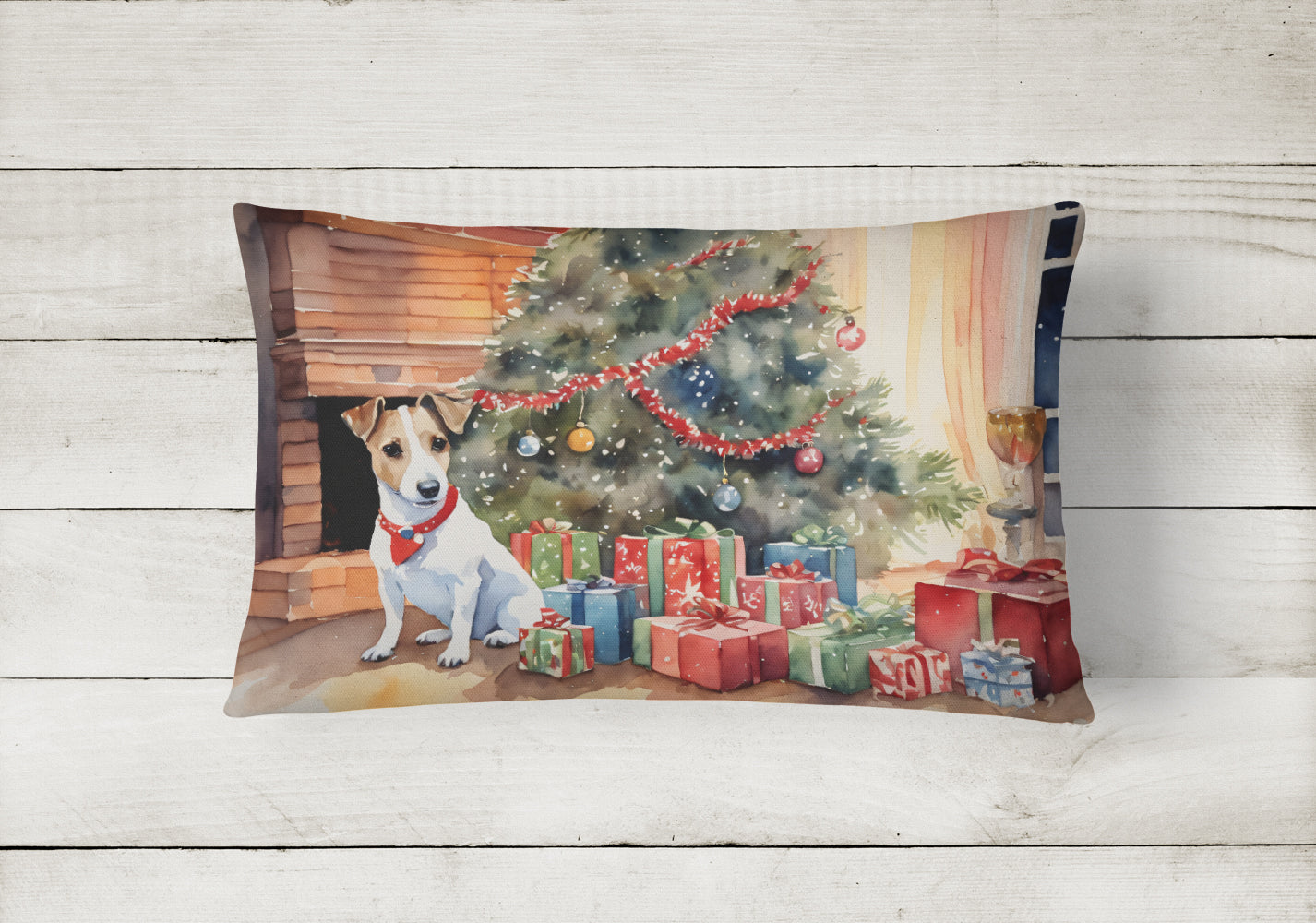 Jack Russell Terrier Cozy Christmas Decorative Throw Pillow 12x16 Indoor Outdoor Accent Cushion, Fabric Cover with Insert for Sofa, Bed, Porch & Living Room