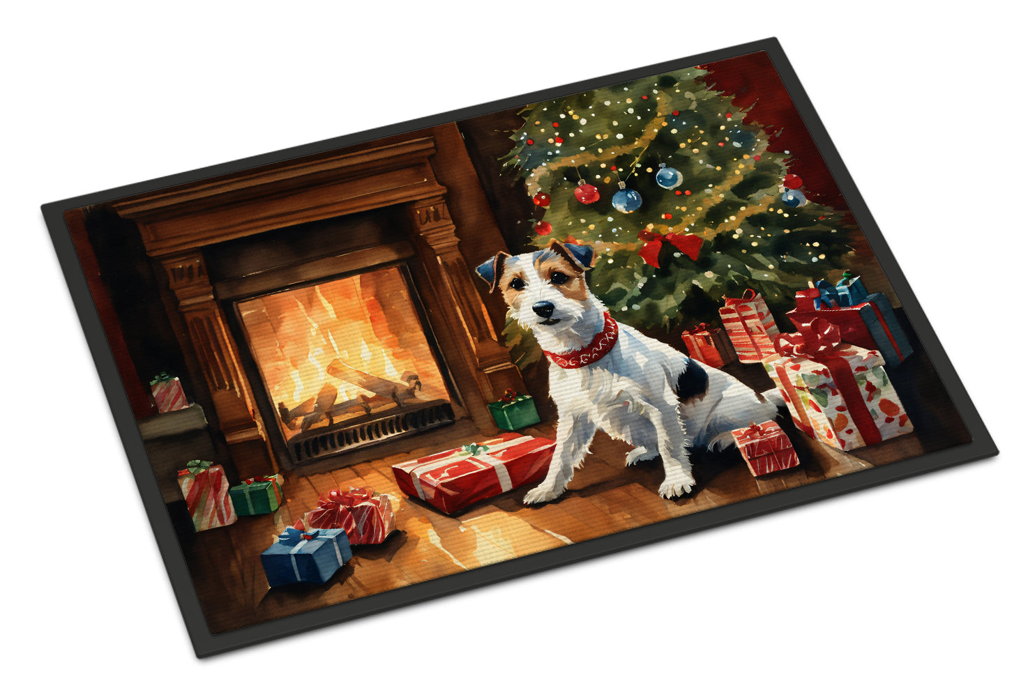 Jack Russell Terrier Cozy Christmas Doormat Indoor Outdoor 24H X 36W Front Door Mat Rugs for Entryway, Non Slip Washable Low Pile,