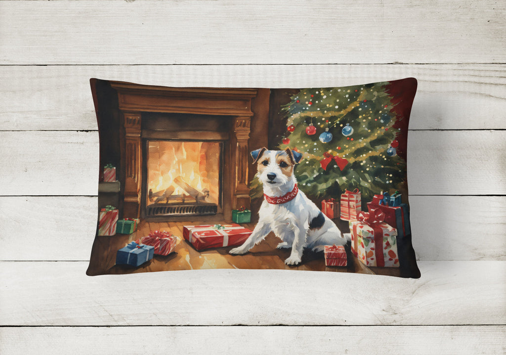 Jack Russell Terrier Cozy Christmas Decorative Throw Pillow 12x16 Indoor Outdoor Accent Cushion, Fabric Cover with Insert for Sofa, Bed, Porch & Living Room