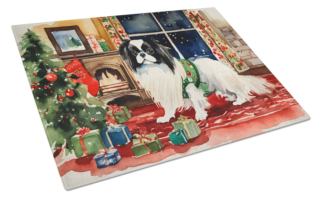 Japanese Chin Cozy Christmas Cutting Board Tempered Glass Kitchen Cutting Surface, Heat Resistant Chopping, Non-Slip Feet, Food Prep & Serving