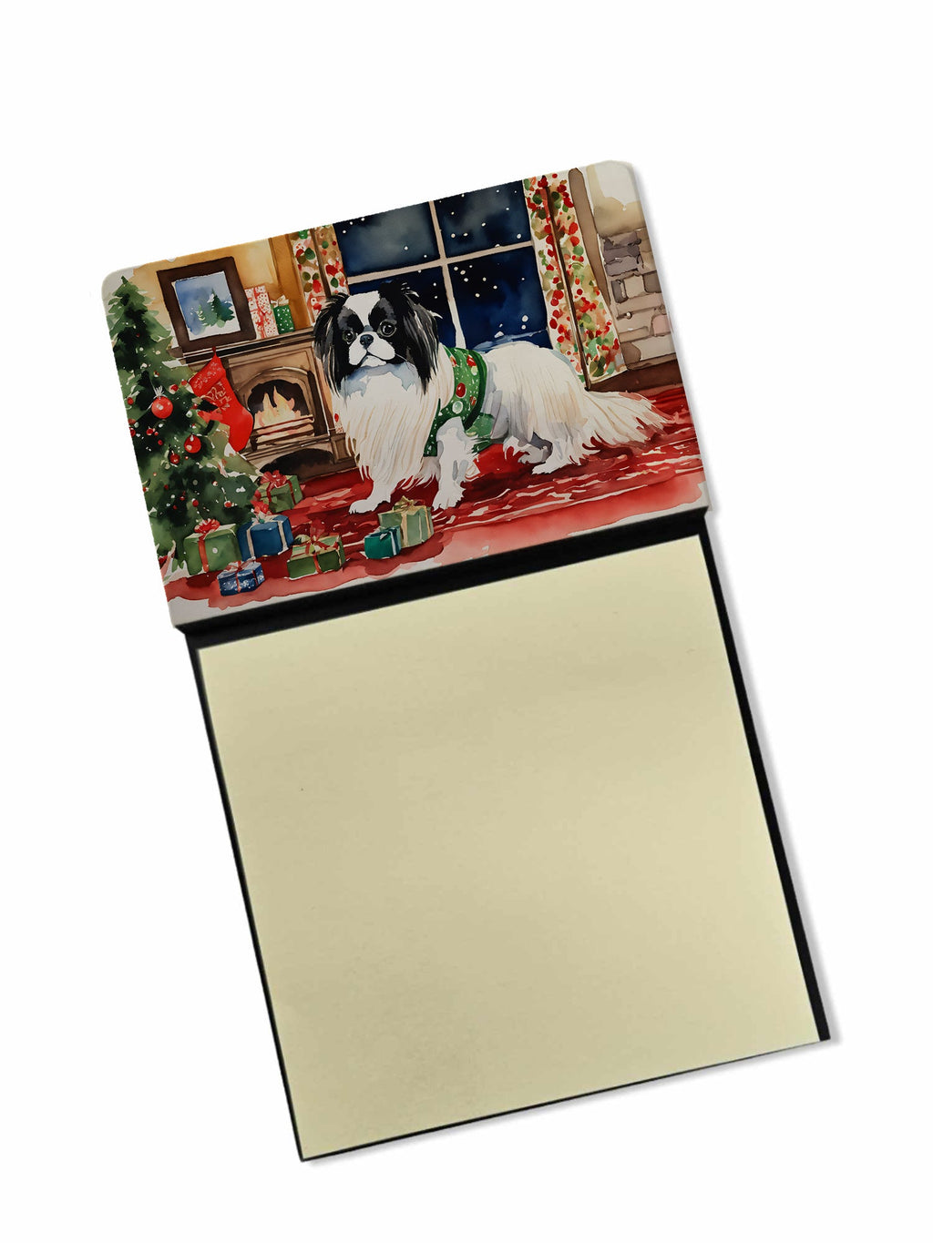 Japanese Chin Cozy Christmas Watercolor Sticky Note Holder Refillable Dispenser Desk Accessory 3x3 Pad Gift