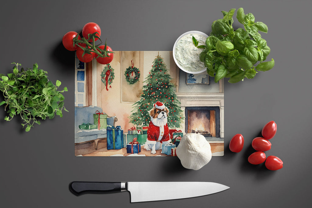 Japanese Chin Cozy Christmas Cutting Board Tempered Glass Kitchen Cutting Surface, Heat Resistant Chopping, Non-Slip Feet, Food Prep & Serving