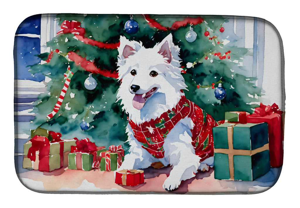 Japanese Spitz Cozy Christmas Dish Drying Mat Absorbent Dish Drying Mat Pad for Kitchen Counter Dish Drainer Mat for Countertop, 14 x 21", Multicolor