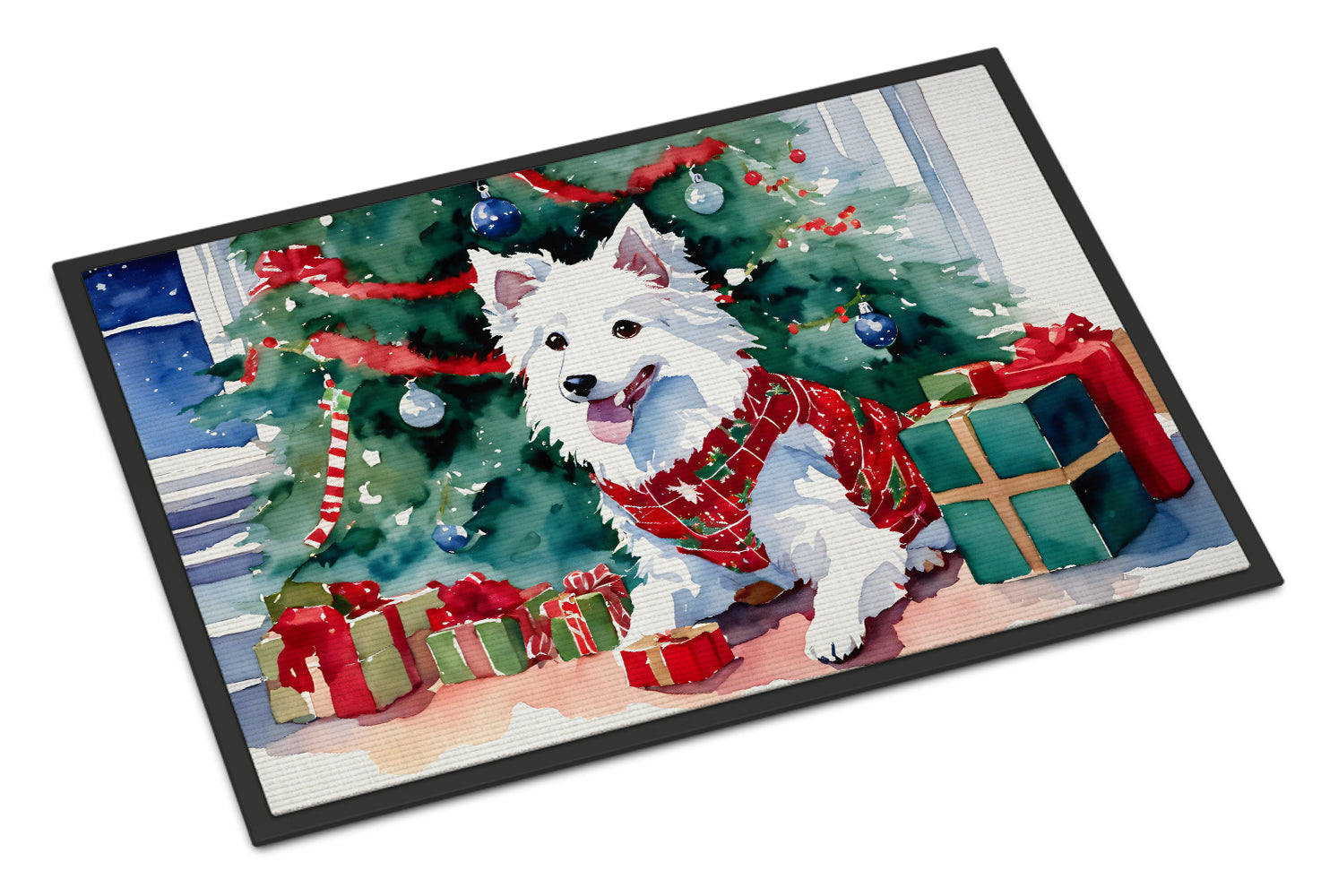 Japanese Spitz Cozy Christmas Doormat Indoor Outdoor 24H X 36W Front Door Mat Rugs for Entryway, Non Slip Washable Low Pile,