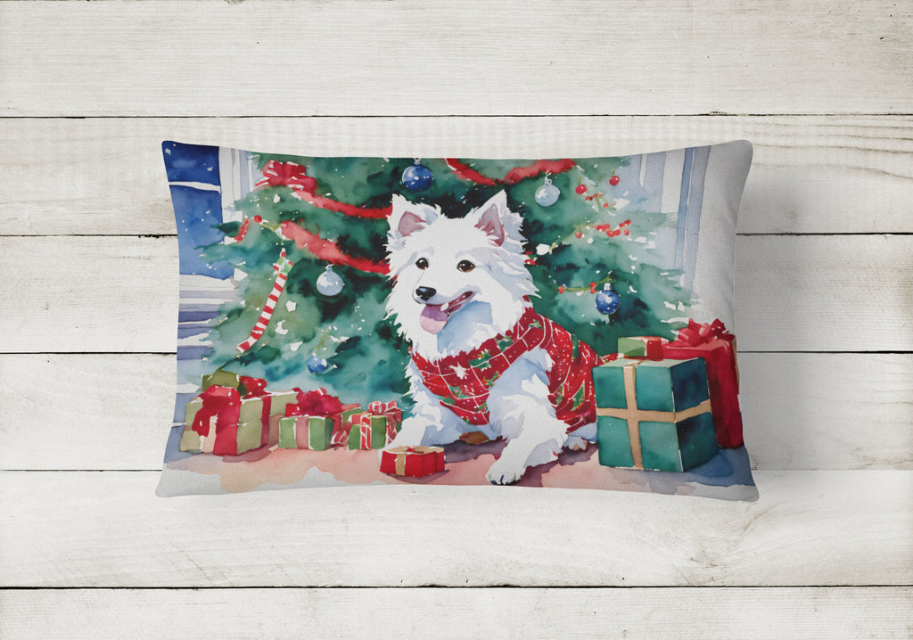 Japanese Spitz Cozy Christmas Decorative Throw Pillow 12x16 Indoor Outdoor Accent Cushion, Fabric Cover with Insert for Sofa, Bed, Porch & Living Room