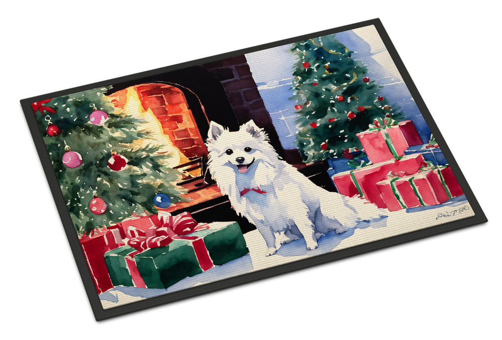 Japanese Spitz Cozy Christmas Doormat Indoor Outdoor 24H X 36W Front Door Mat Rugs for Entryway, Non Slip Washable Low Pile,