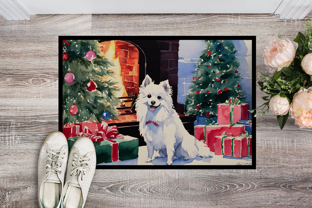Japanese Spitz Cozy Christmas Doormat Indoor Outdoor 24H X 36W Front Door Mat Rugs for Entryway, Non Slip Washable Low Pile,