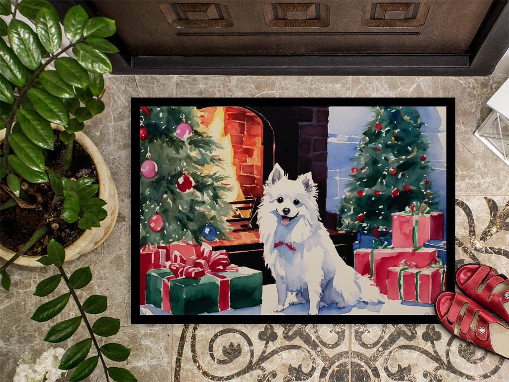 Japanese Spitz Cozy Christmas Doormat Indoor Outdoor 18H X 27W Front Door Mat Rugs for Entryway, Non Slip Washable