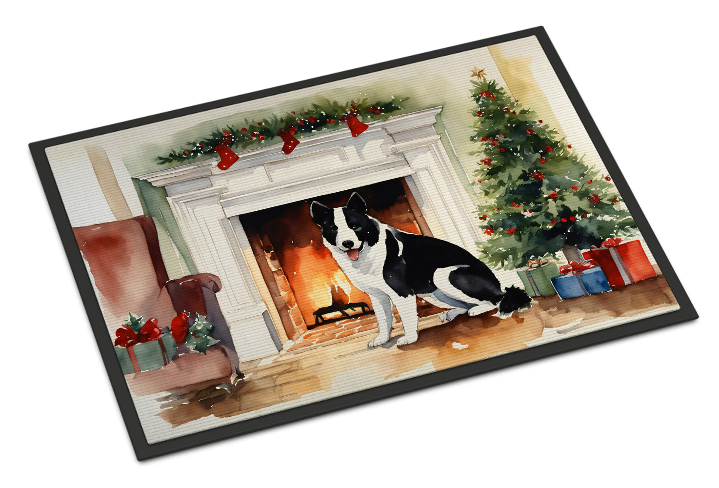 Karelian Bear Dog Cozy Christmas Doormat Indoor Outdoor 18H X 27W Front Door Mat Rugs for Entryway, Non Slip Washable