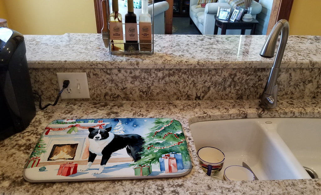 Karelian Bear Dog Cozy Christmas Dish Drying Mat Absorbent Dish Drying Mat Pad for Kitchen Counter Dish Drainer Mat for Countertop, 14 x 21", Multicolor