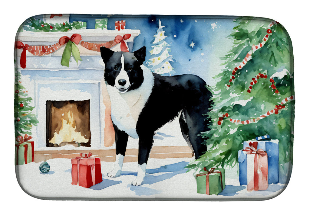 Karelian Bear Dog Cozy Christmas Dish Drying Mat Absorbent Dish Drying Mat Pad for Kitchen Counter Dish Drainer Mat for Countertop, 14 x 21", Multicolor