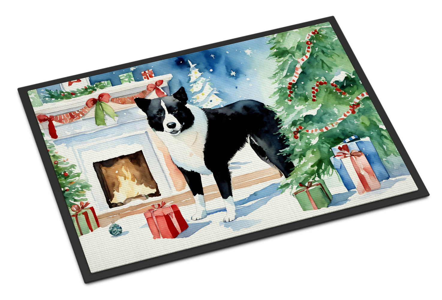 Karelian Bear Dog Cozy Christmas Doormat Indoor Outdoor 24H X 36W Front Door Mat Rugs for Entryway, Non Slip Washable Low Pile,