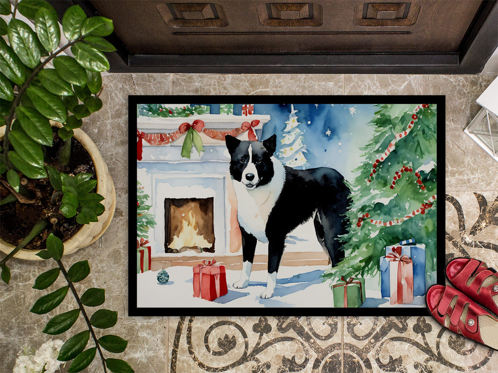 Karelian Bear Dog Cozy Christmas Doormat Indoor Outdoor 24H X 36W Front Door Mat Rugs for Entryway, Non Slip Washable Low Pile,