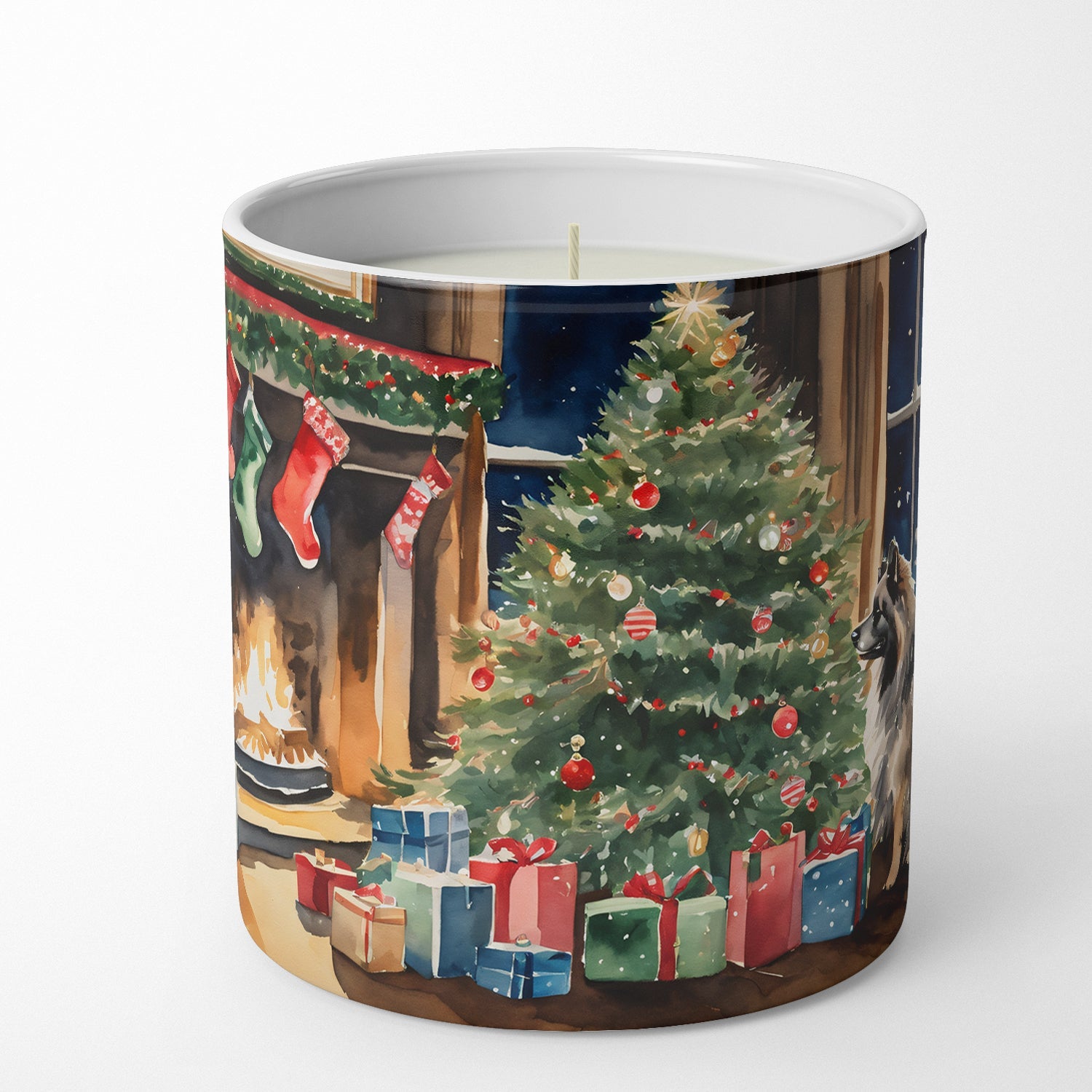 Keeshond Cozy Christmas Decorative Soy Candle Nature Soy Wax Essential Oil Home Decor Ideal for Bedroom Kitchen Bath Office Gift, 10 oz