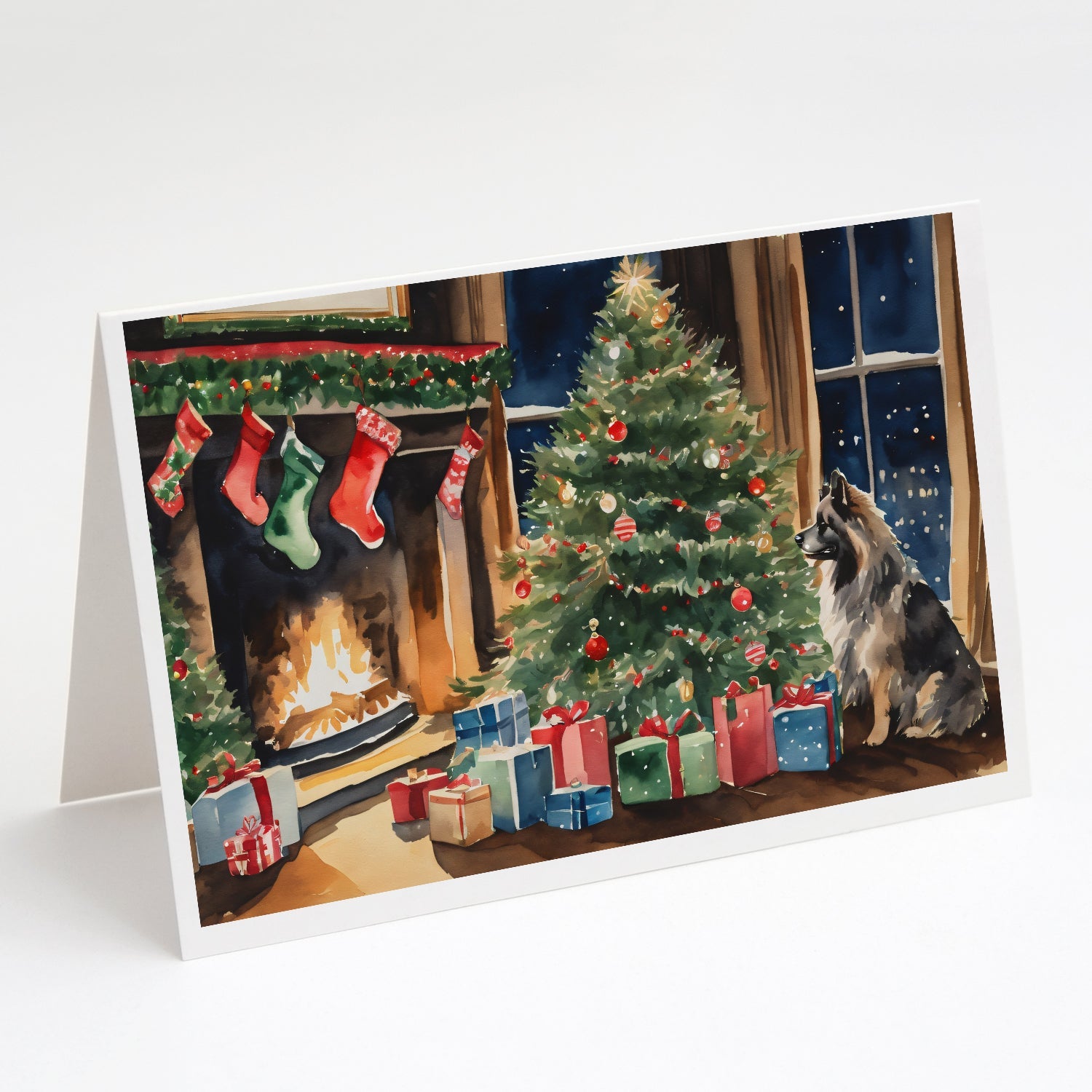 Keeshond Cozy Christmas Greeting Cards Pack of 8 Blank Cards with Envelopes Whimsical A7 Size 5x7