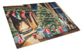 Keeshond Cozy Christmas Cutting Board Tempered Glass Kitchen Cutting Surface, Heat Resistant Chopping, Non-Slip Feet, Food Prep & Serving