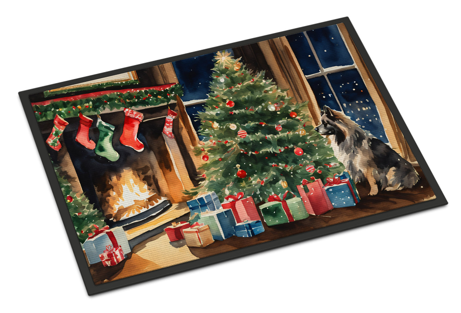 Keeshond Cozy Christmas Doormat Indoor Outdoor 18H X 27W Front Door Mat Rugs for Entryway, Non Slip Washable