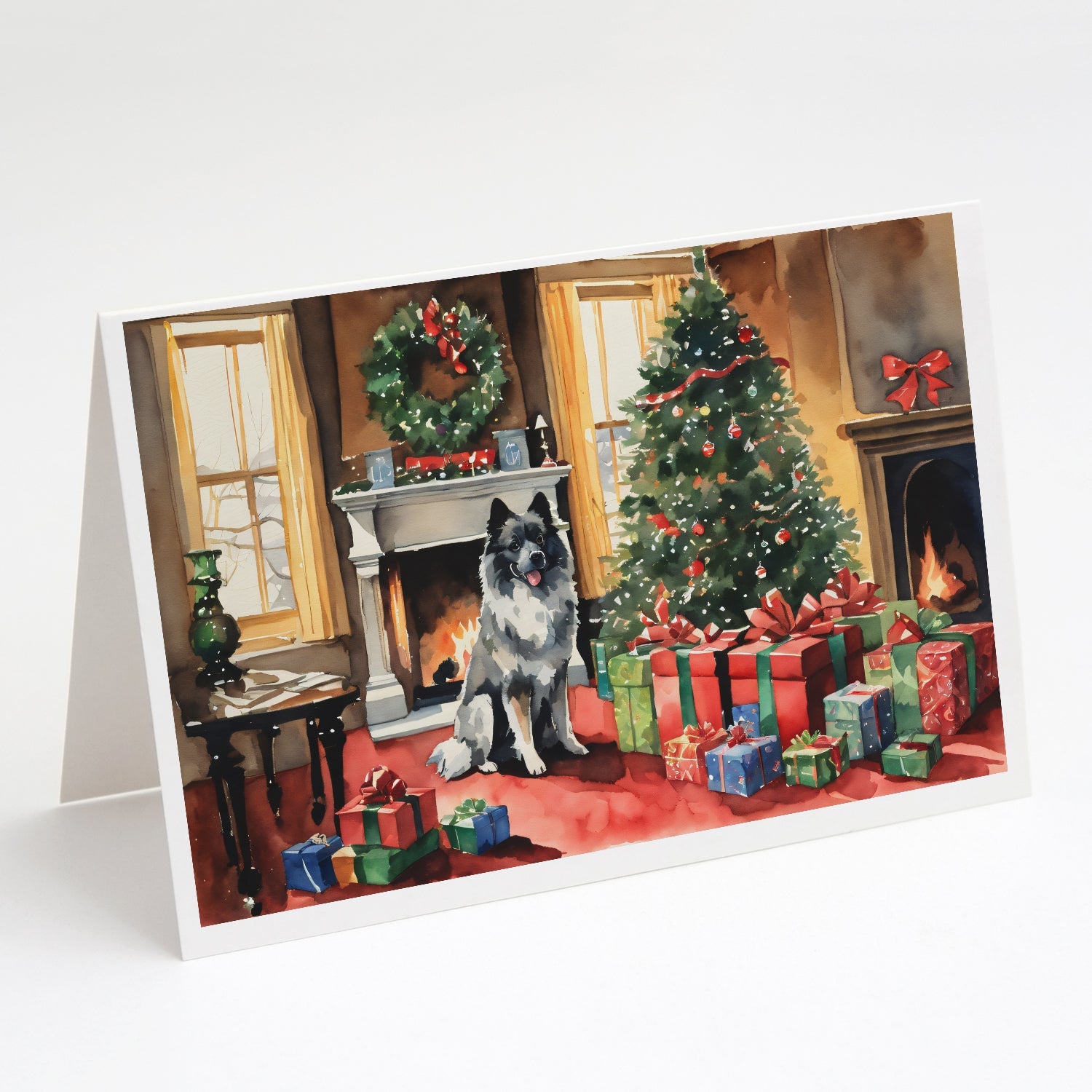 Keeshond Cozy Christmas Greeting Cards Pack of 8 Blank Cards with Envelopes Whimsical A7 Size 5x7