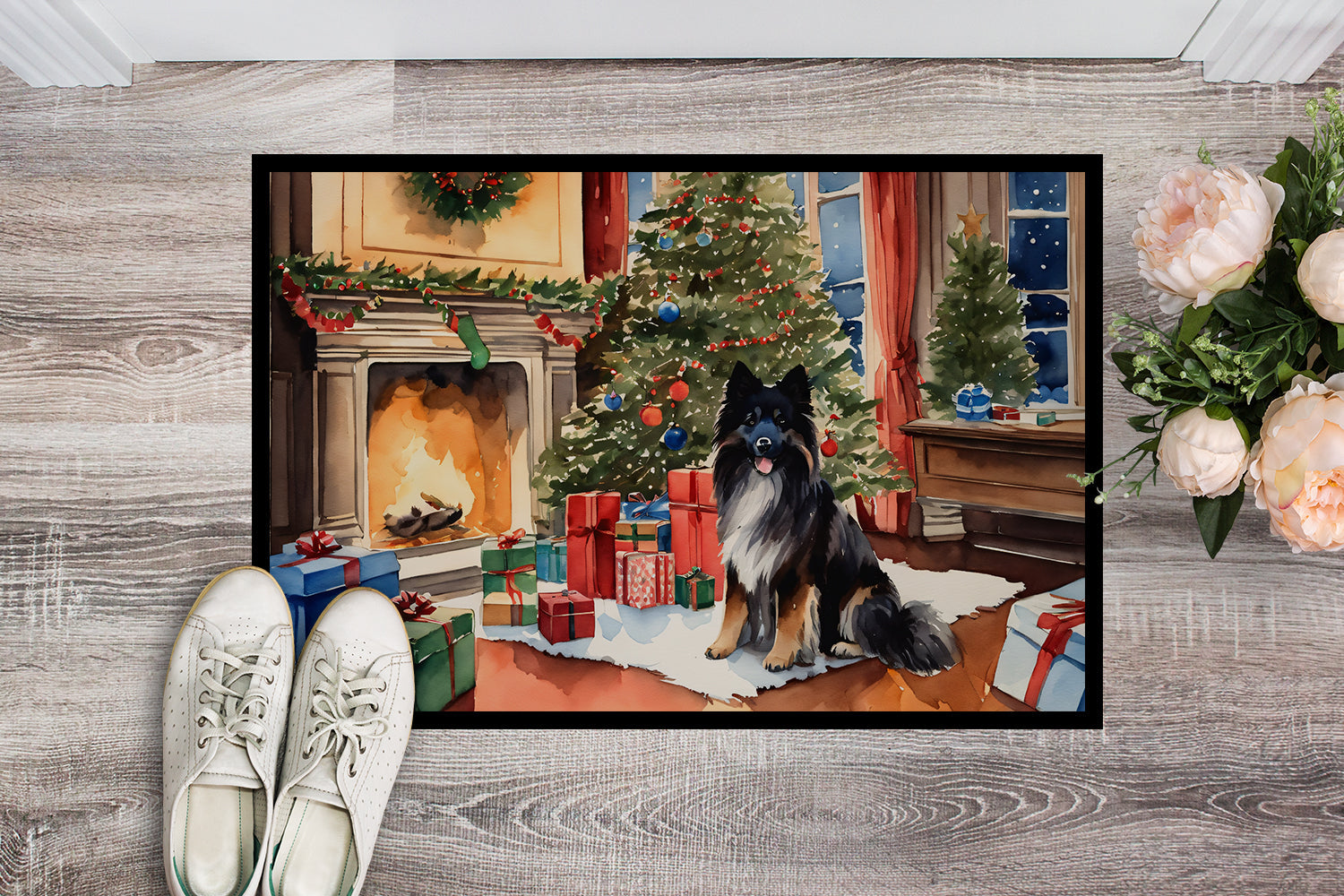 Keeshond Cozy Christmas Doormat Indoor Outdoor 24H X 36W Front Door Mat Rugs for Entryway, Non Slip Washable Low Pile,