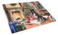 Keeshond Cozy Christmas Cutting Board Tempered Glass Kitchen Cutting Surface, Heat Resistant Chopping, Non-Slip Feet, Food Prep & Serving