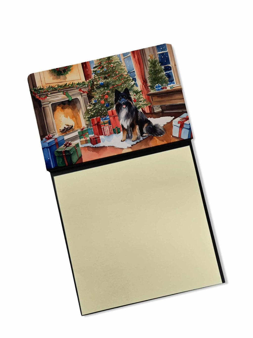 Keeshond Cozy Christmas Watercolor Sticky Note Holder Refillable Dispenser Desk Accessory 3x3 Pad Gift