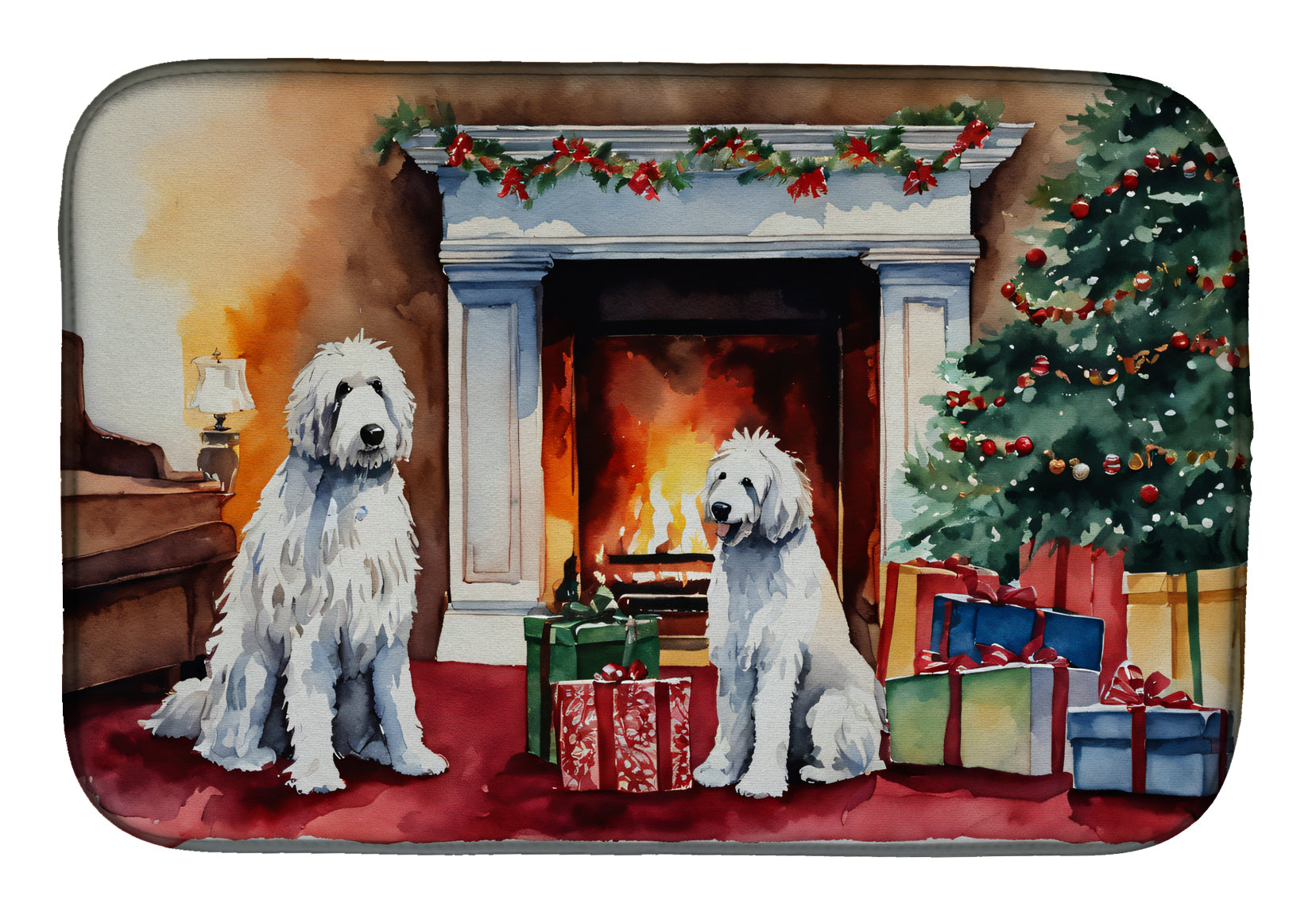 Komondor Cozy Christmas Dish Drying Mat Absorbent Dish Drying Mat Pad for Kitchen Counter Dish Drainer Mat for Countertop, 14 x 21", Multicolor