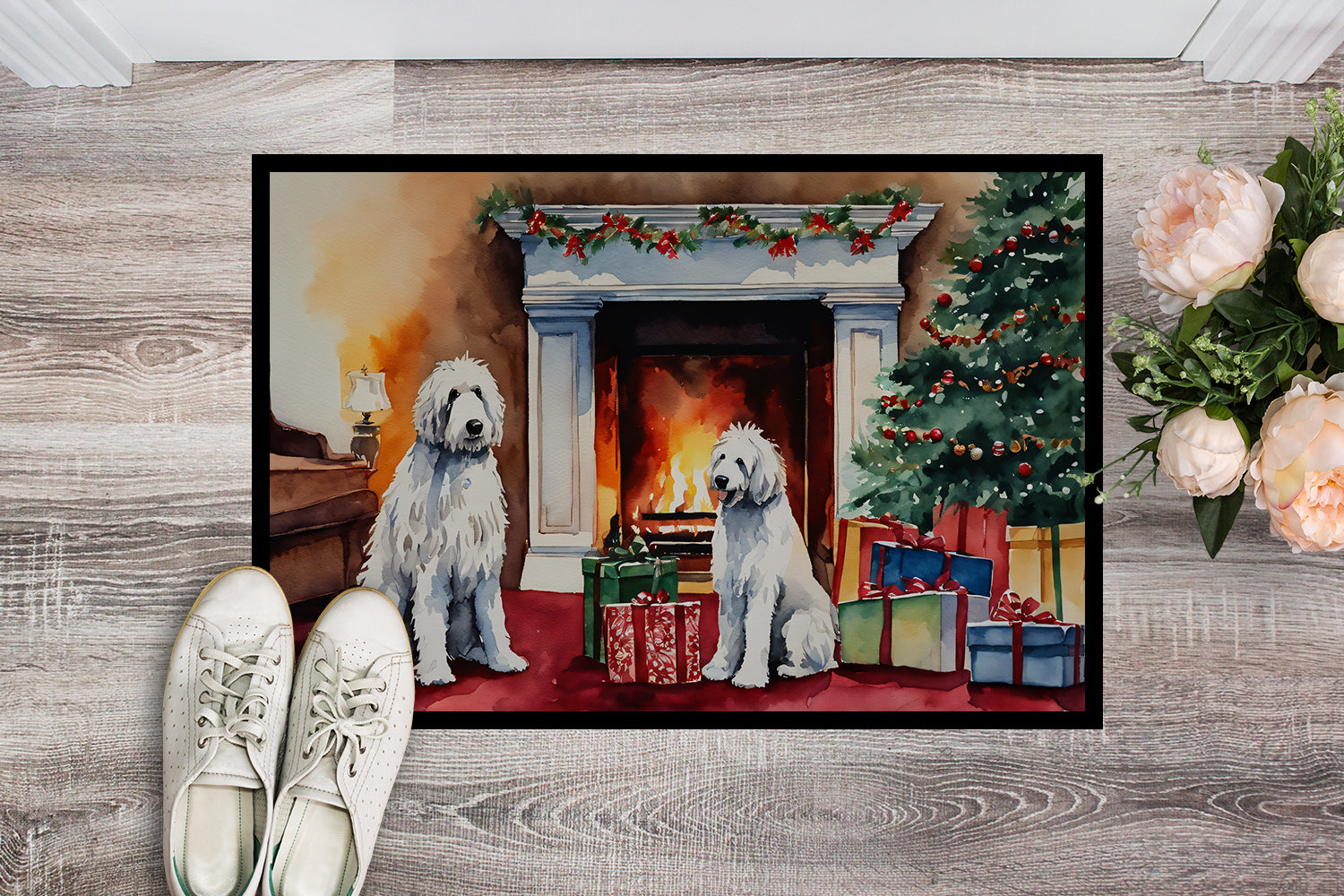 Komondor Cozy Christmas Doormat Indoor Outdoor 18H X 27W Front Door Mat Rugs for Entryway, Non Slip Washable