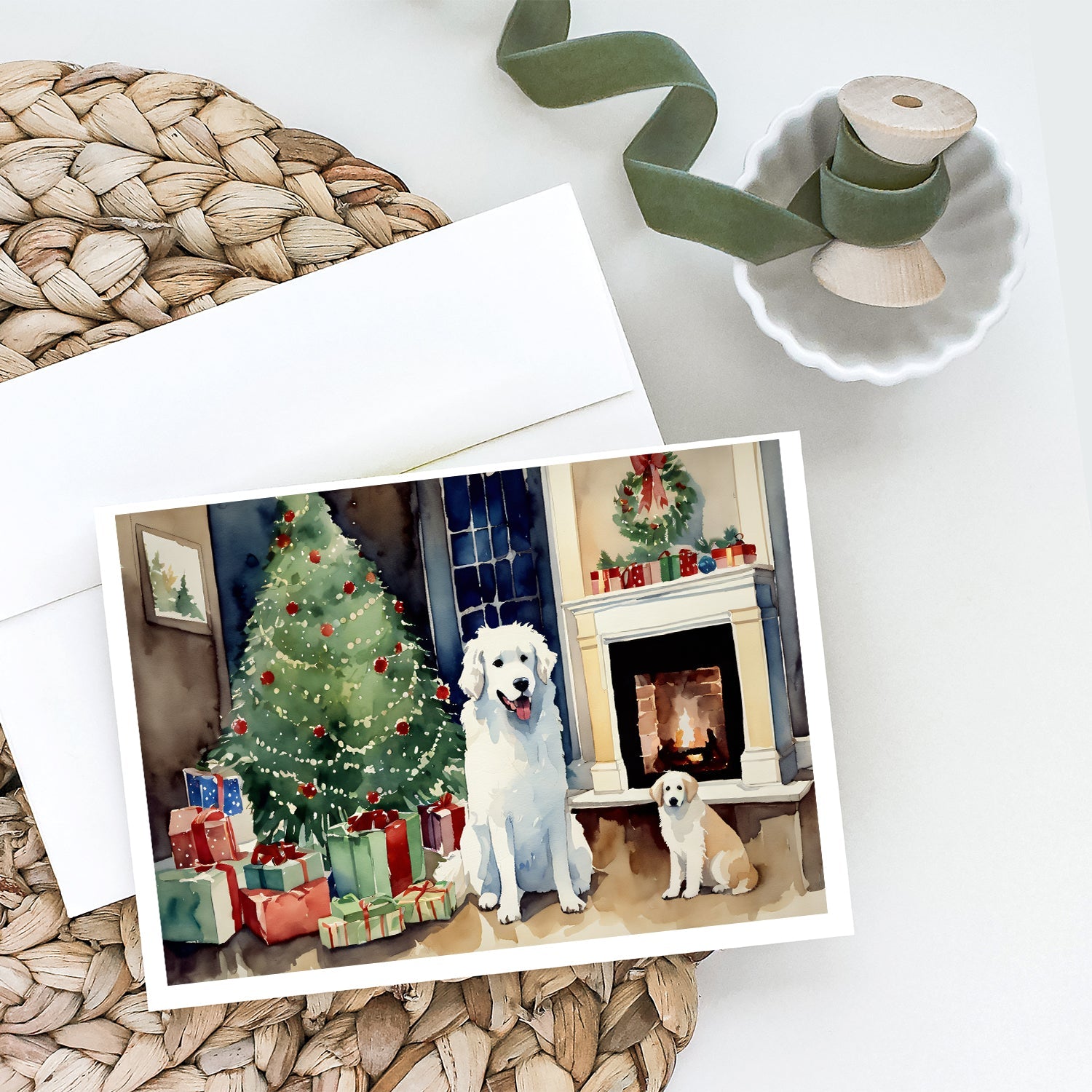 Kuvasz Cozy Christmas Greeting Cards Pack of 8 Blank Cards with Envelopes Whimsical A7 Size 5x7