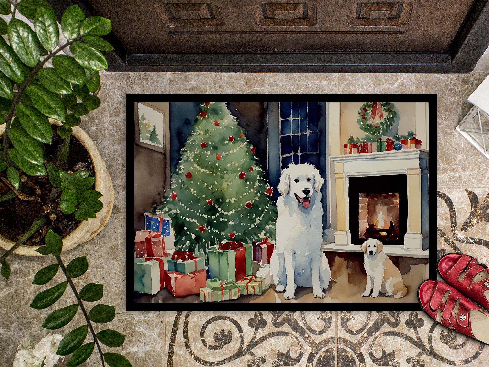 Kuvasz Cozy Christmas Doormat Indoor Outdoor 24H X 36W Front Door Mat Rugs for Entryway, Non Slip Washable Low Pile,