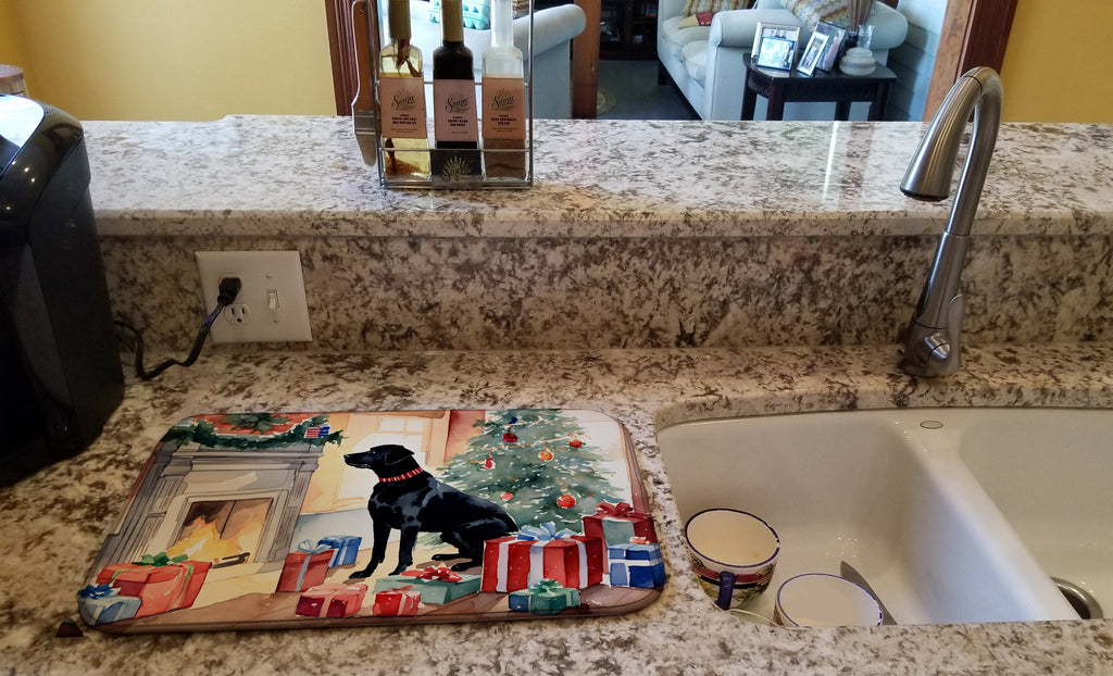 Labrador Retriever Cozy Christmas Dish Drying Mat Absorbent Dish Drying Mat Pad for Kitchen Counter Dish Drainer Mat for Countertop, 14 x 21", Multicolor