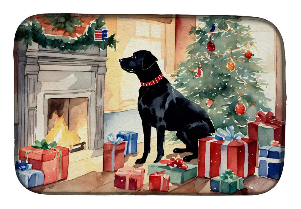 Labrador Retriever Cozy Christmas Dish Drying Mat Absorbent Dish Drying Mat Pad for Kitchen Counter Dish Drainer Mat for Countertop, 14 x 21", Multicolor
