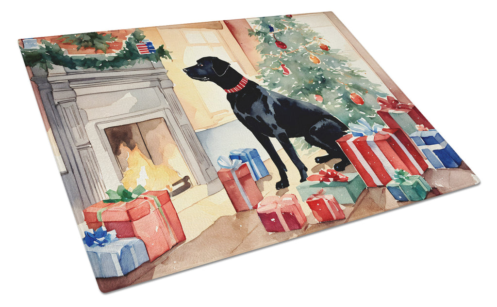 Labrador Retriever Cozy Christmas Cutting Board Tempered Glass Kitchen Cutting Surface, Heat Resistant Chopping, Non-Slip Feet, Food Prep & Serving