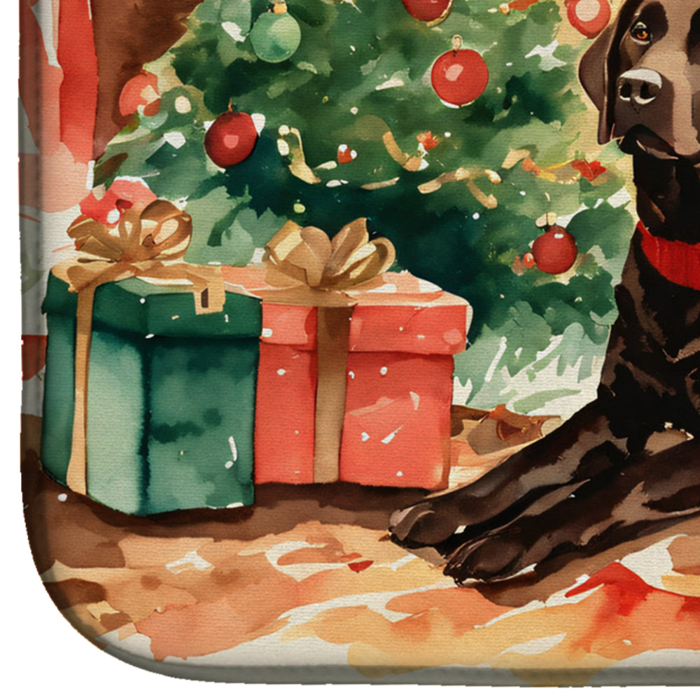 Labrador Retriever Cozy Christmas Dish Drying Mat Absorbent Dish Drying Mat Pad for Kitchen Counter Dish Drainer Mat for Countertop, 14 x 21", Multicolor