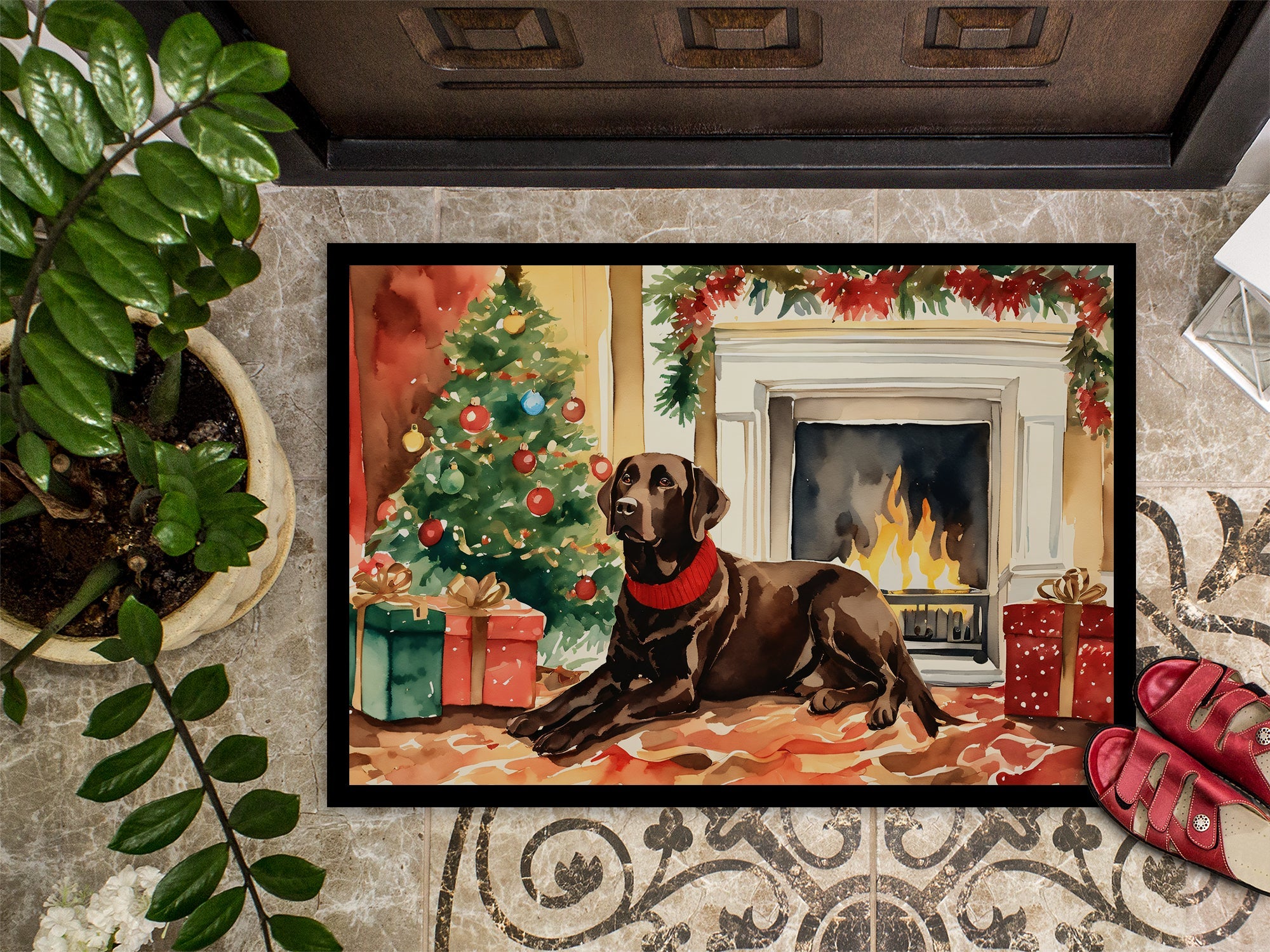 Labrador Retriever Cozy Christmas Doormat Indoor Outdoor 24H X 36W Front Door Mat Rugs for Entryway, Non Slip Washable Low Pile,