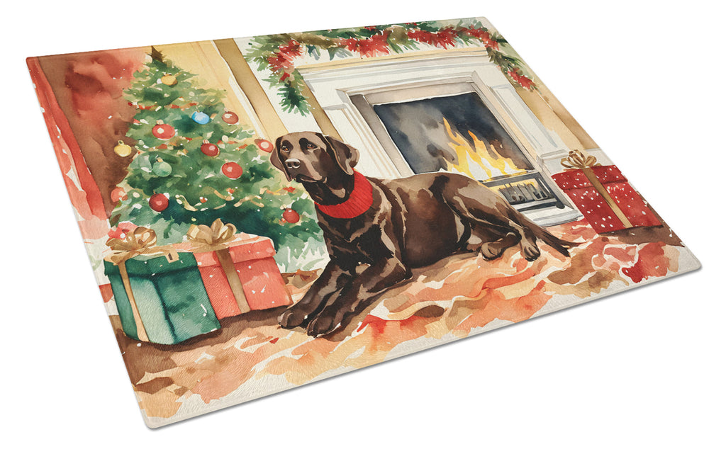 Labrador Retriever Cozy Christmas Cutting Board Tempered Glass Kitchen Cutting Surface, Heat Resistant Chopping, Non-Slip Feet, Food Prep & Serving
