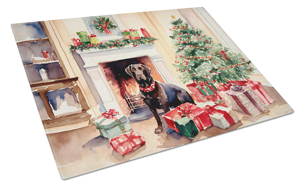 Labrador Retriever Cozy Christmas Cutting Board Tempered Glass Kitchen Cutting Surface, Heat Resistant Chopping, Non-Slip Feet, Food Prep & Serving