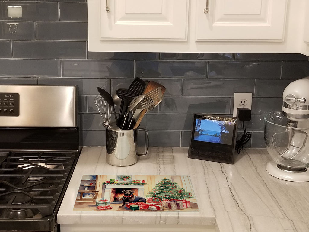 Labrador Retriever Cozy Christmas Cutting Board Tempered Glass Kitchen Cutting Surface, Heat Resistant Chopping, Non-Slip Feet, Food Prep & Serving