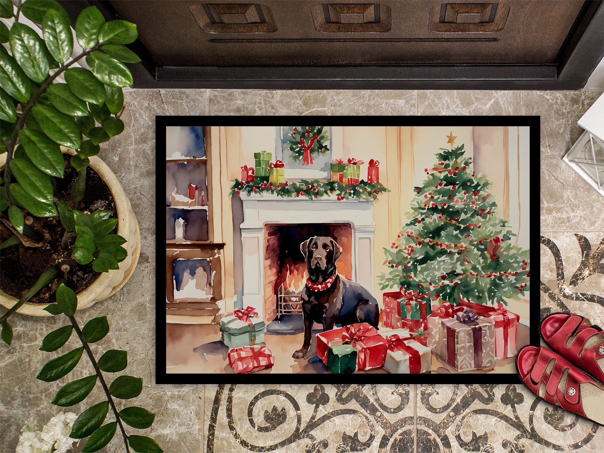 Labrador Retriever Cozy Christmas Doormat Indoor Outdoor 18H X 27W Front Door Mat Rugs for Entryway, Non Slip Washable